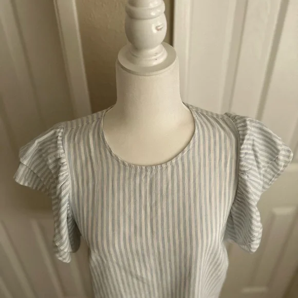 A New Day Stripped Blue/White Ruffled Sleeves Blouse Size: Small - Picture 3 of 7